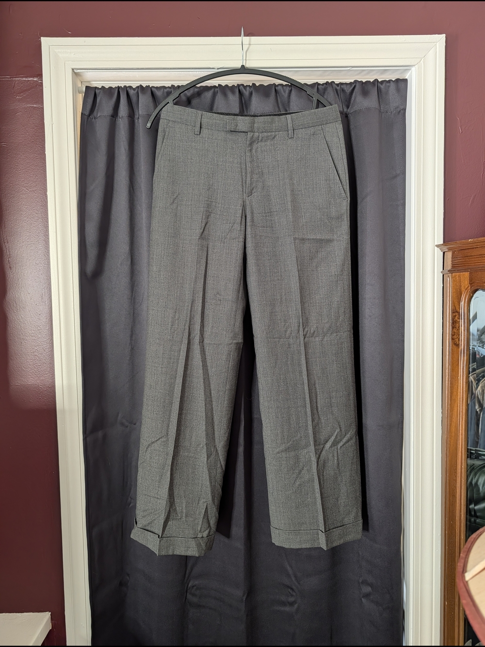Barbara Bui Gray Wool/Cashmere? Wood Button Bootcut Cuffed Men’s Dress Pants